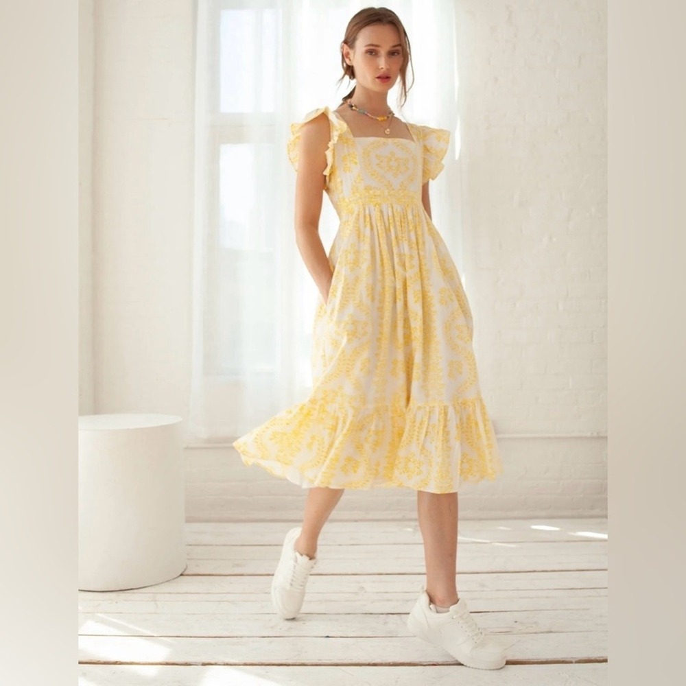 NWT Guadalupe Gianna Cotton Cottagecore Coquette Feminine Midi Dress Size L Glam - Picture 1 of 14